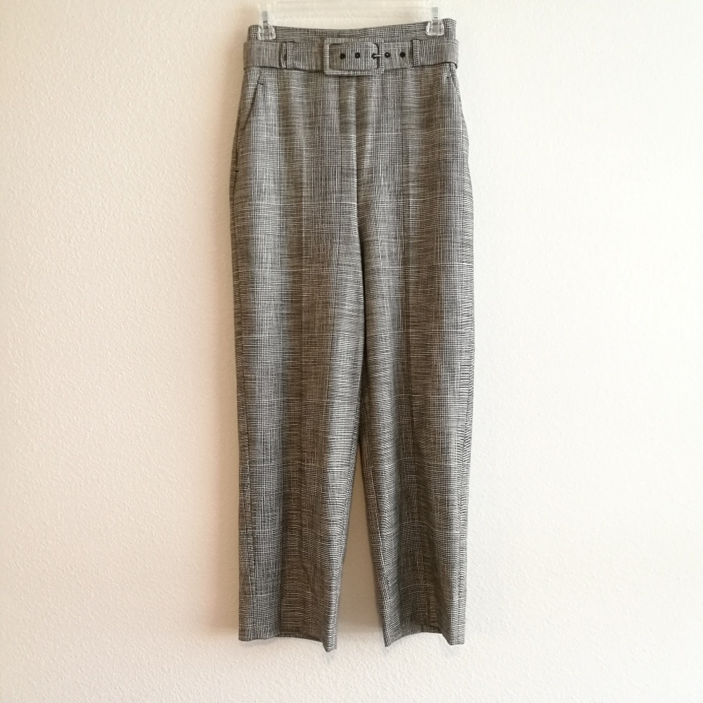 Zara | Black White Plaid High Waisted Trouser Belt